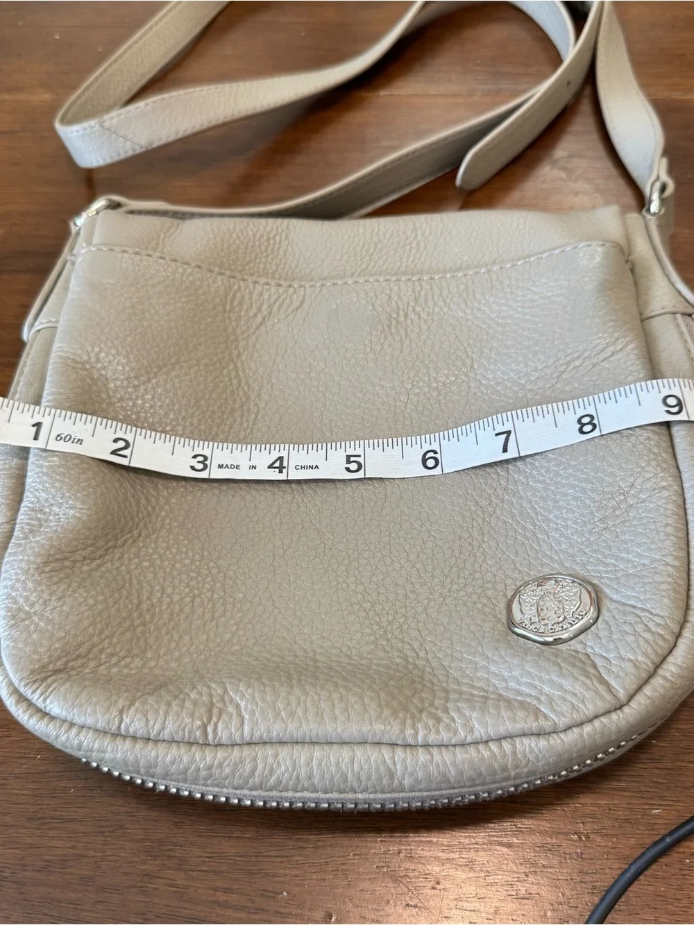Vince Camuto Pebbled Leather Crossbody Bag Zipper Pockets Gray 9x9 Inch